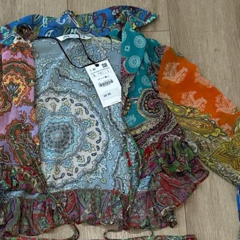 NWT Zara Multicolor Paisley Patchwork Ruffle Top Blogger Fav - Picture 5 of 9